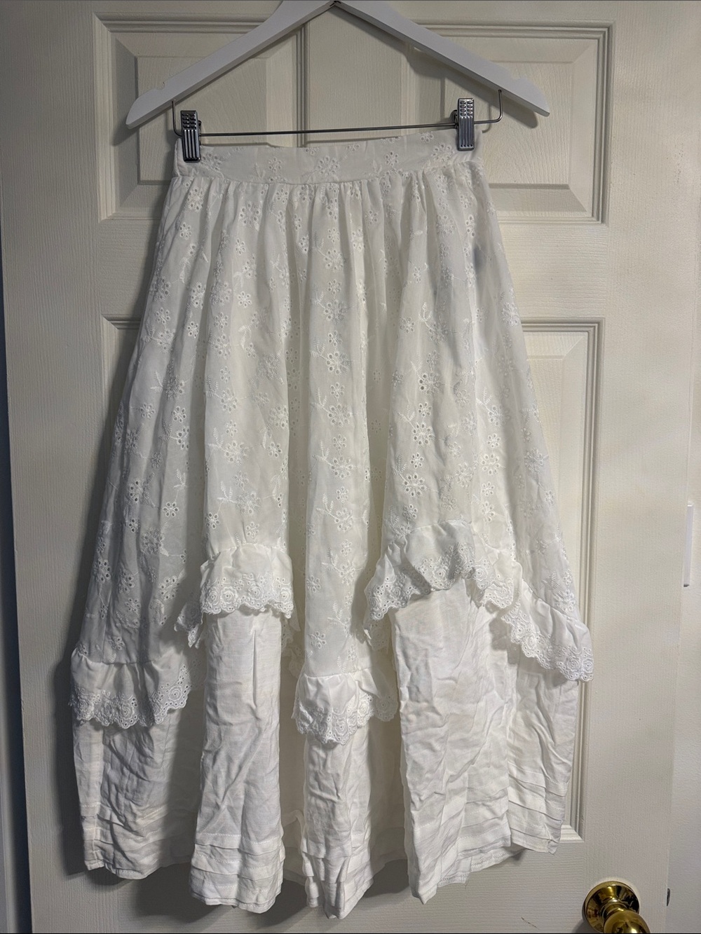 White Eyelet Tiered Midi Skirt